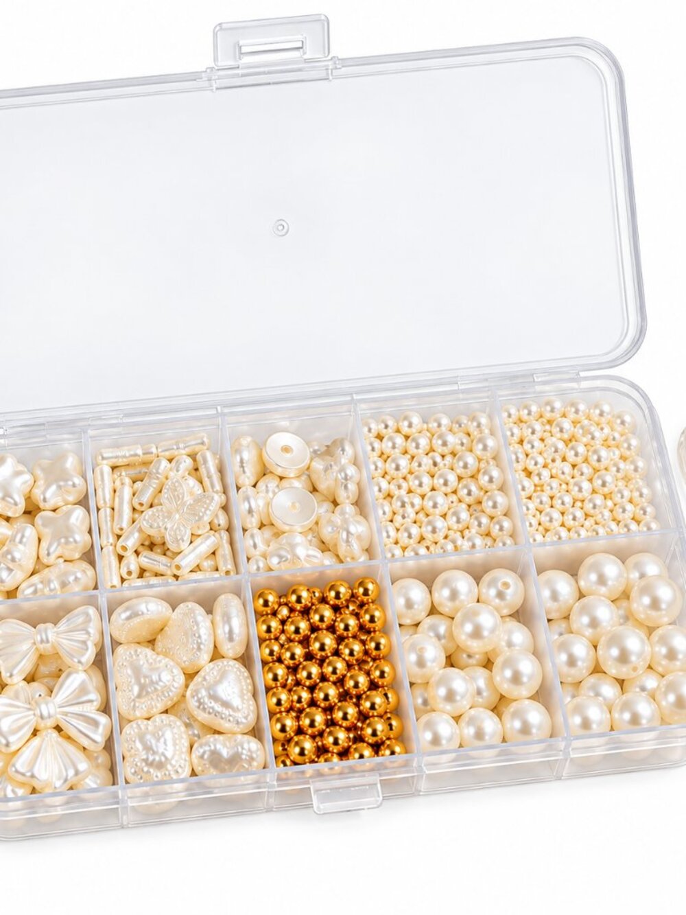 Faux Pearl Bead Bracelet Making Kit – 10-Compartment Organizer
